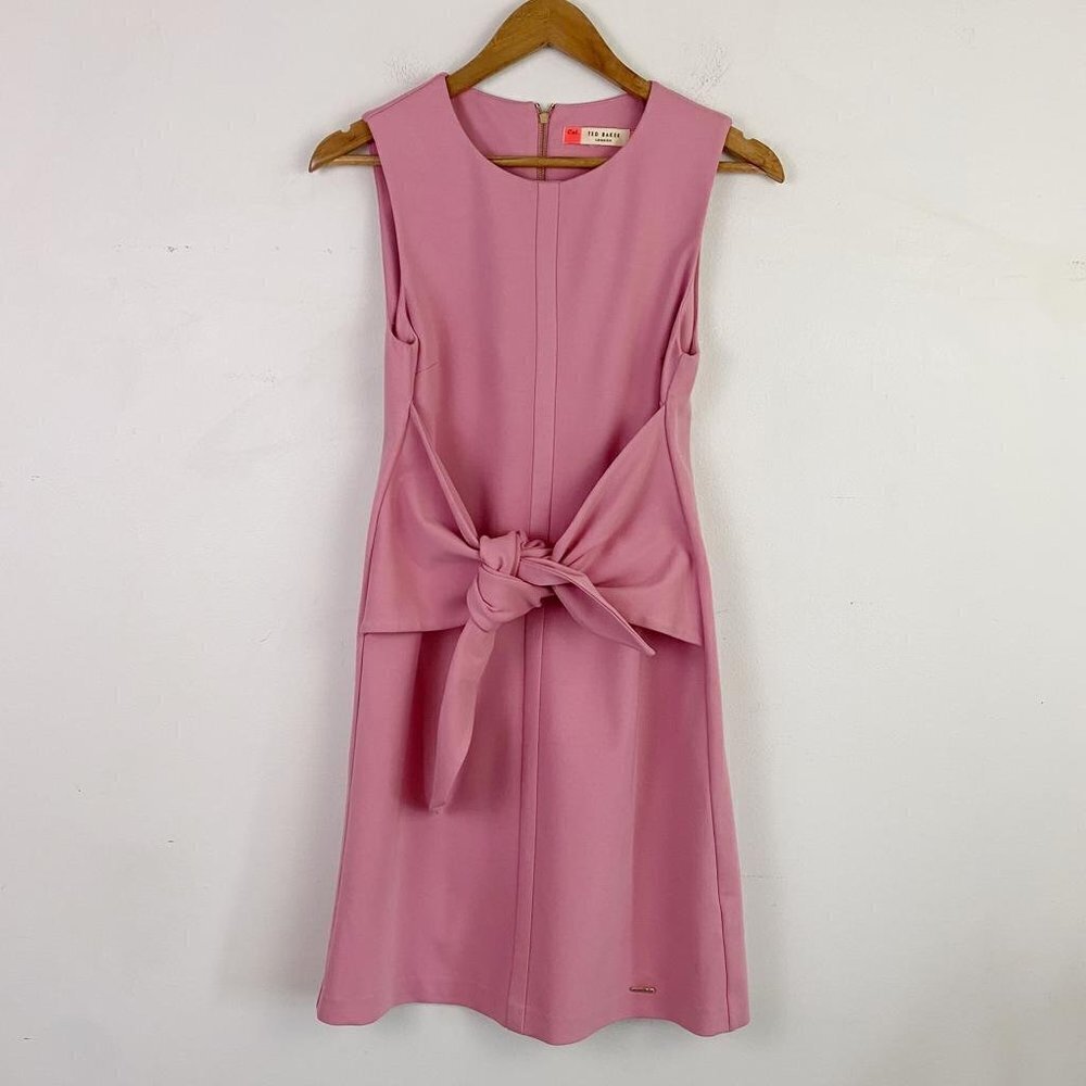 TED BAKER pink patron front tie mini sleeveless dress